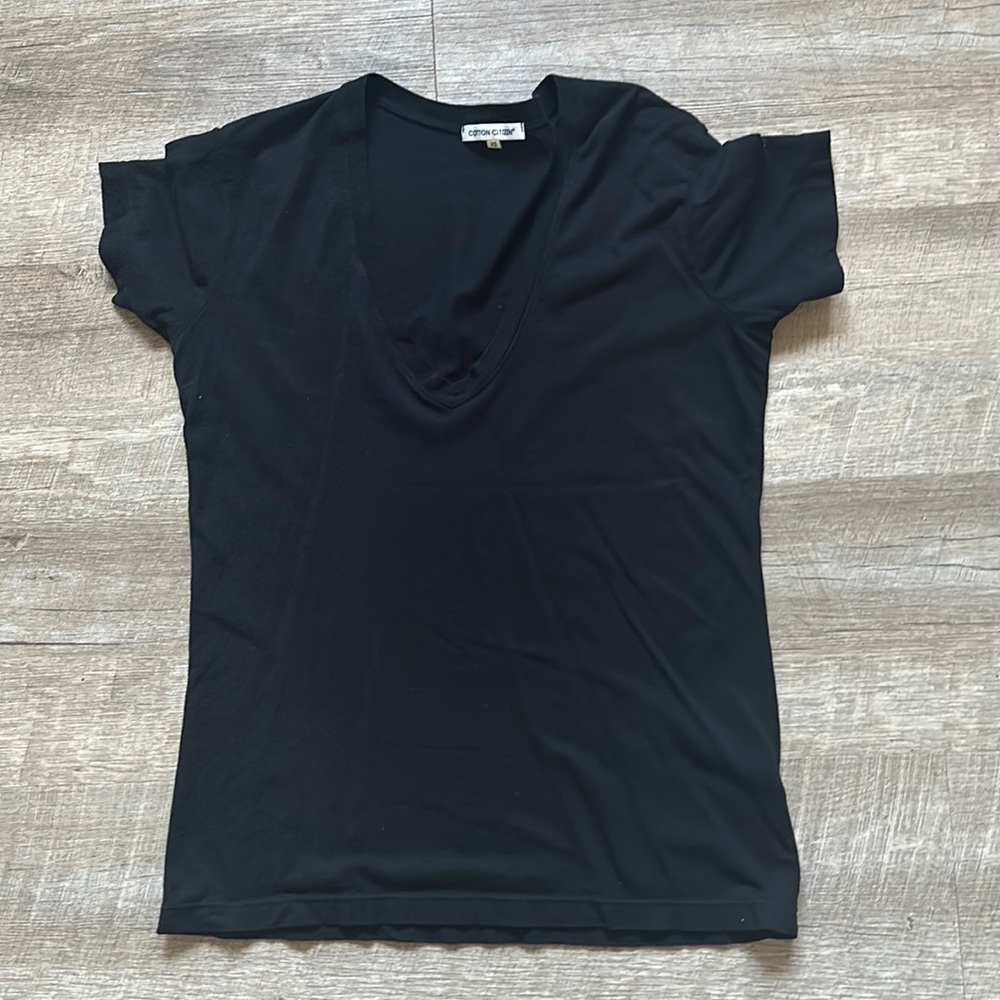 Cotton Citizen V-neck top tee shirt black XS